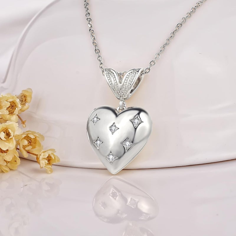YOUFENG Love Heart Locket Necklace that Holds Pictures Photo Locket Birthday Gifts - Image 2